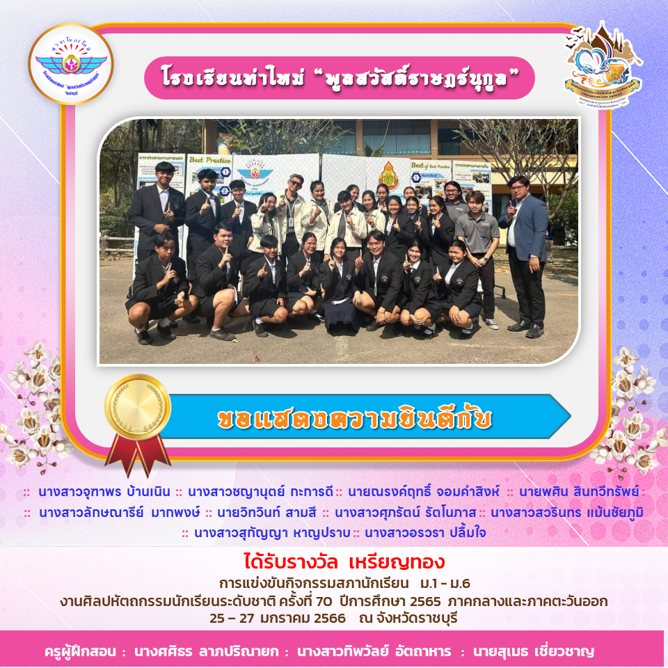 กลุ่มสาระการเรียนรู้ภาษาไทย จัดกิจกรรม”วันสุนทรภู่” ปีการศึกษา ๒๕๖๕ ระหว่างวันที่ ๒๐ – ๒๔ มิถุนายน ๒๕๖๕